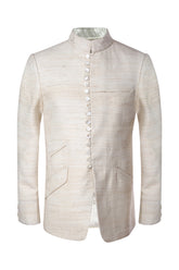 Ivory matka silk bandhgala with embroidery details