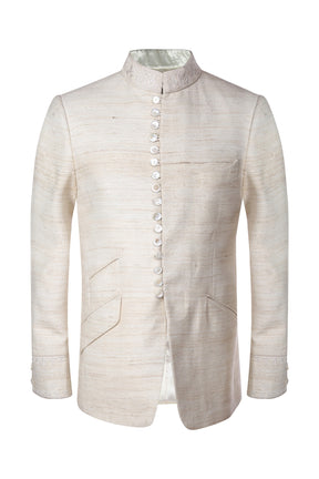 Ivory matka silk bandhgala with embroidery details