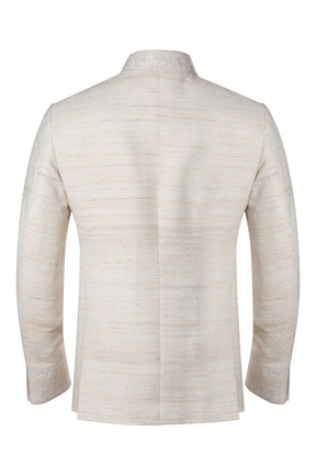 Ivory matka silk bandhgala with embroidery details