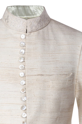 Ivory matka silk bandhgala with embroidery details