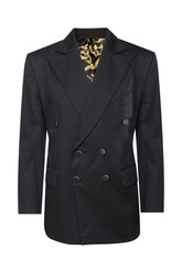 Black double breasted tuxedo in cotton twill