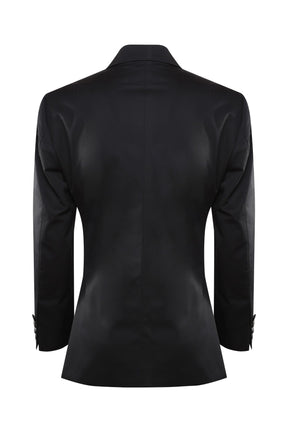 Black double breasted tuxedo in cotton twill