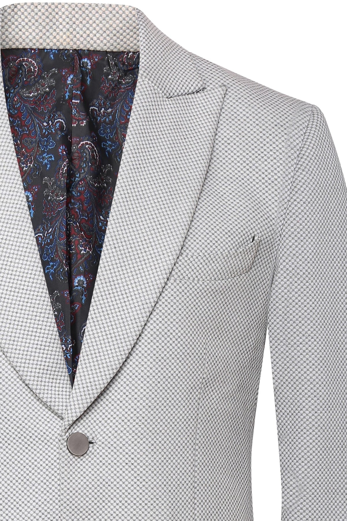 Light grey wing collar jacket in hosiery