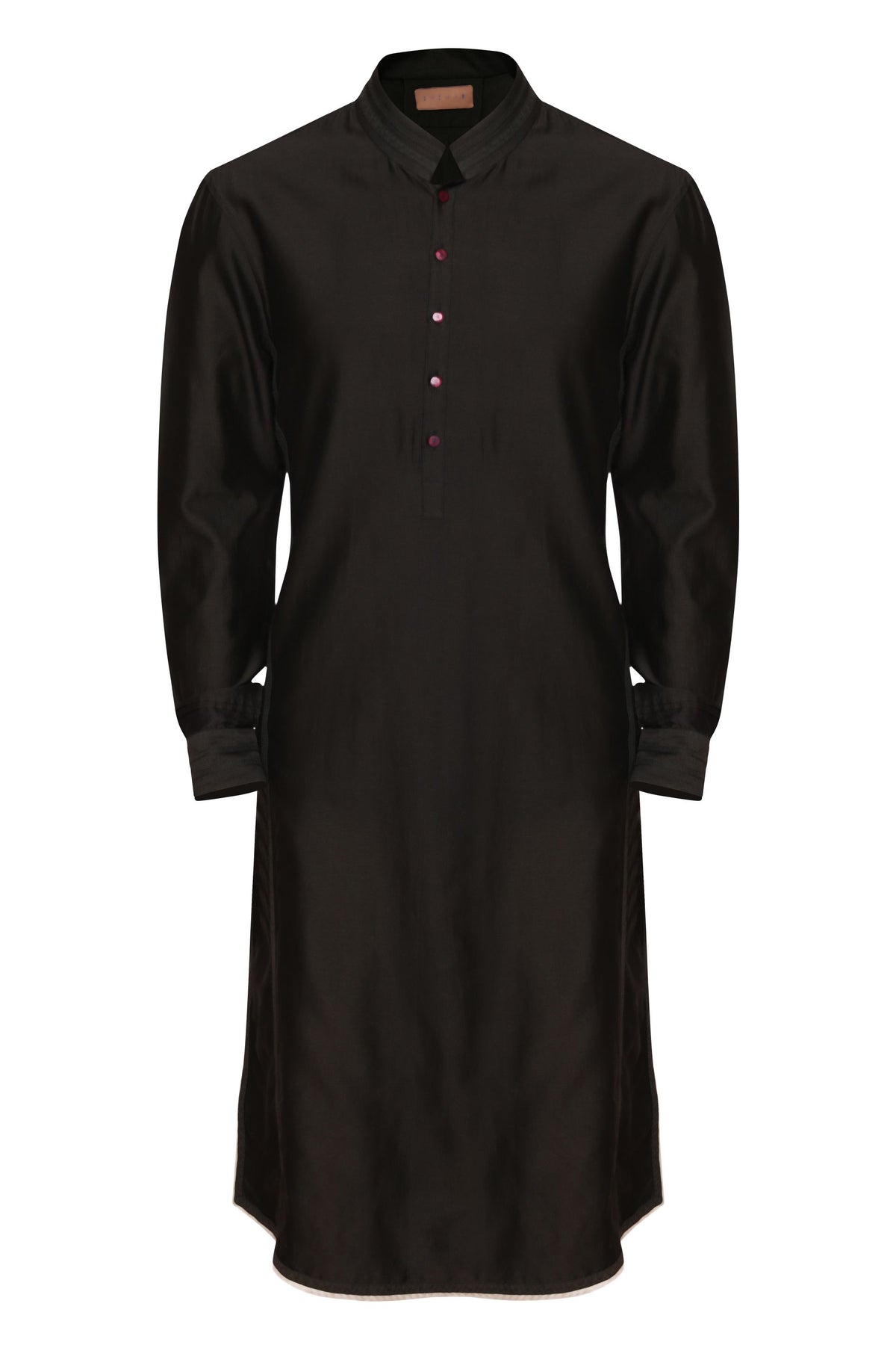 BLACK CLASSIC CHANDERI KURTA WITH  INTRICATE TAILORING DETAILS
