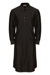 BLACK CLASSIC CHANDERI KURTA WITH  INTRICATE TAILORING DETAILS