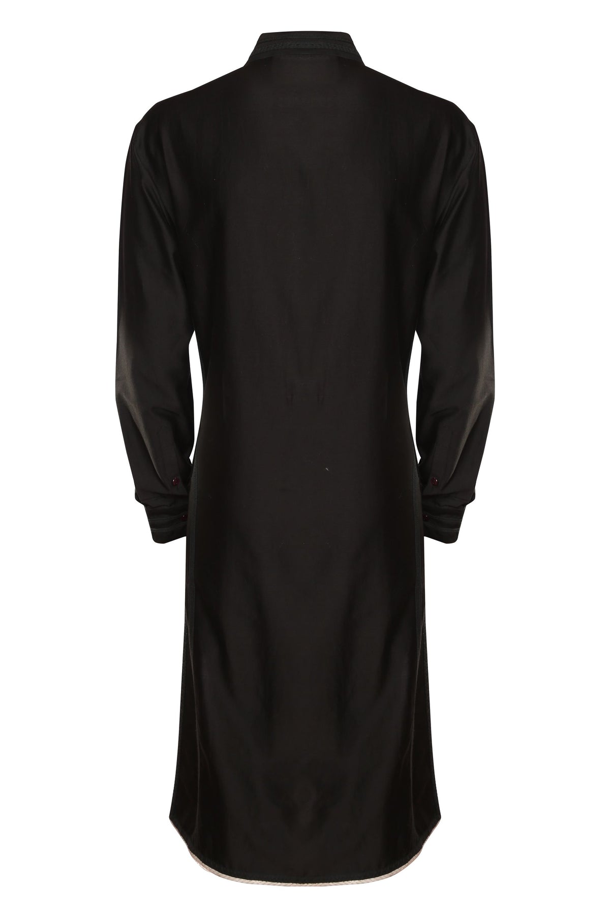BLACK CLASSIC CHANDERI KURTA WITH  INTRICATE TAILORING DETAILS
