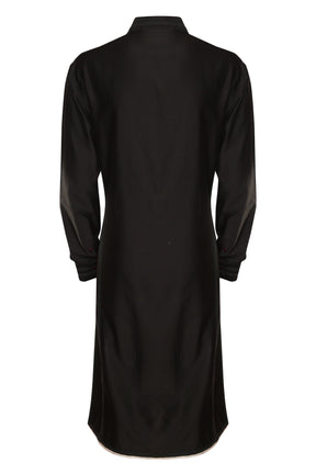 BLACK CLASSIC CHANDERI KURTA WITH  INTRICATE TAILORING DETAILS