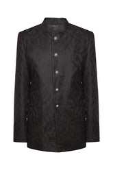 Black pure linen jacquard bandhgala