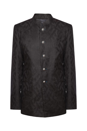 Black pure linen jacquard bandhgala