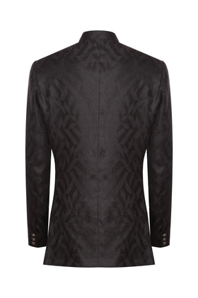 Black pure linen jacquard bandhgala