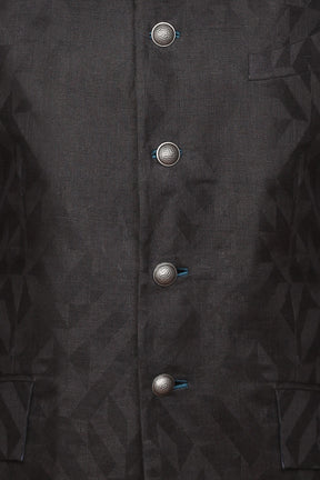 Black pure linen jacquard bandhgala