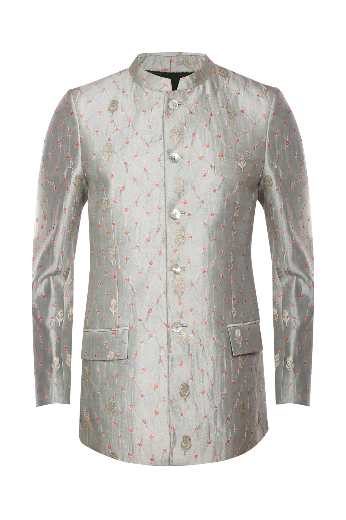 Grey Bandhani on Brocade Silk Classic Bandhgala