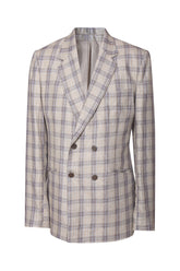 Beige checkered double breasted jacket in linen