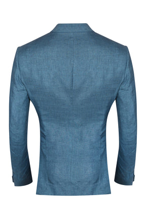 Blue linen jacket with a wing collar