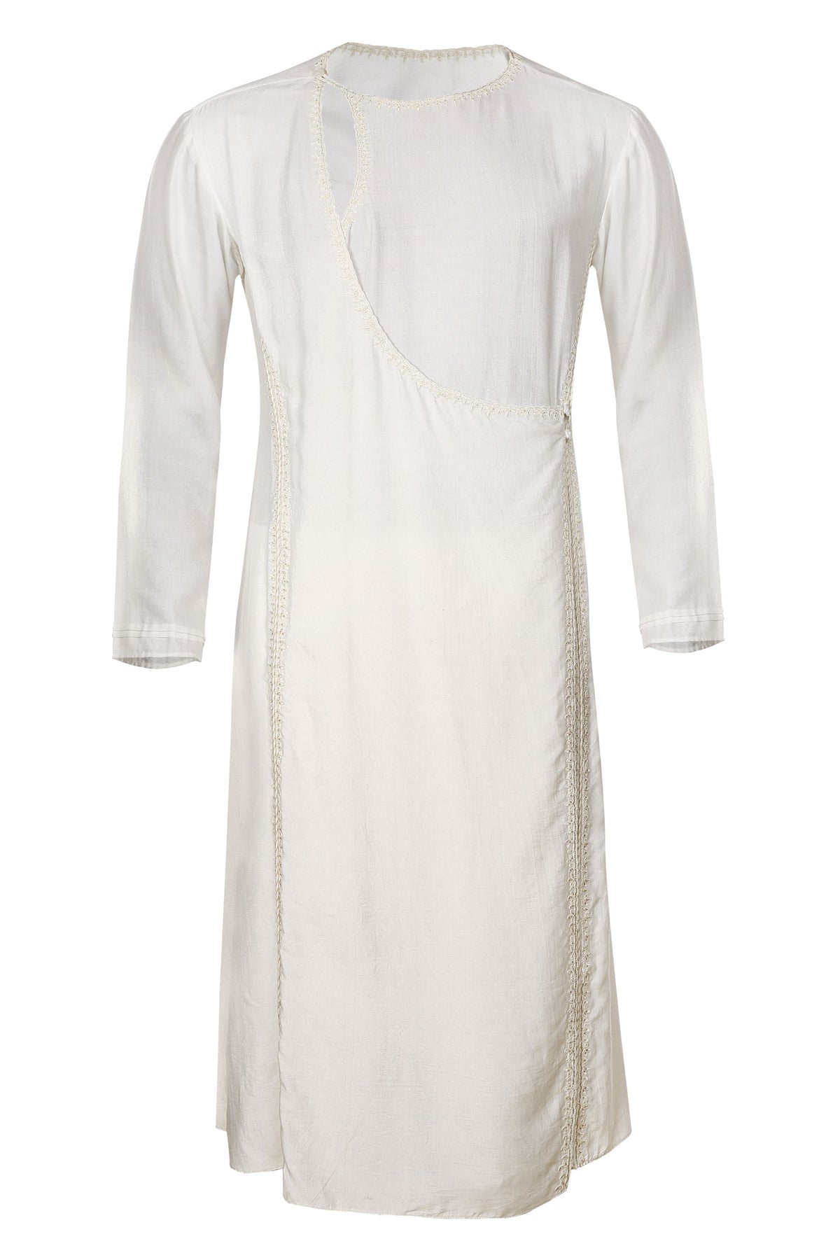 IVORY EMBROIDERED COTTON SILK ANGRAKHA STYLE KURTA